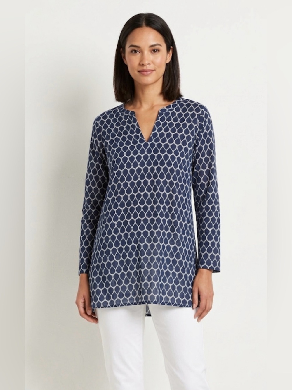 Leaf Patterned Blue and White Top